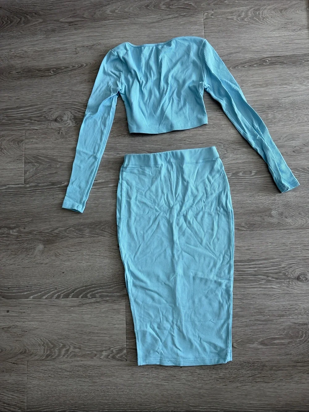 SHEIN Light Blue Ribbed Midi Skirt Set